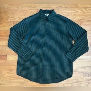 Haggar Clothing Dress Shirt Men’s Large Green Blue Striped Button Up Collared